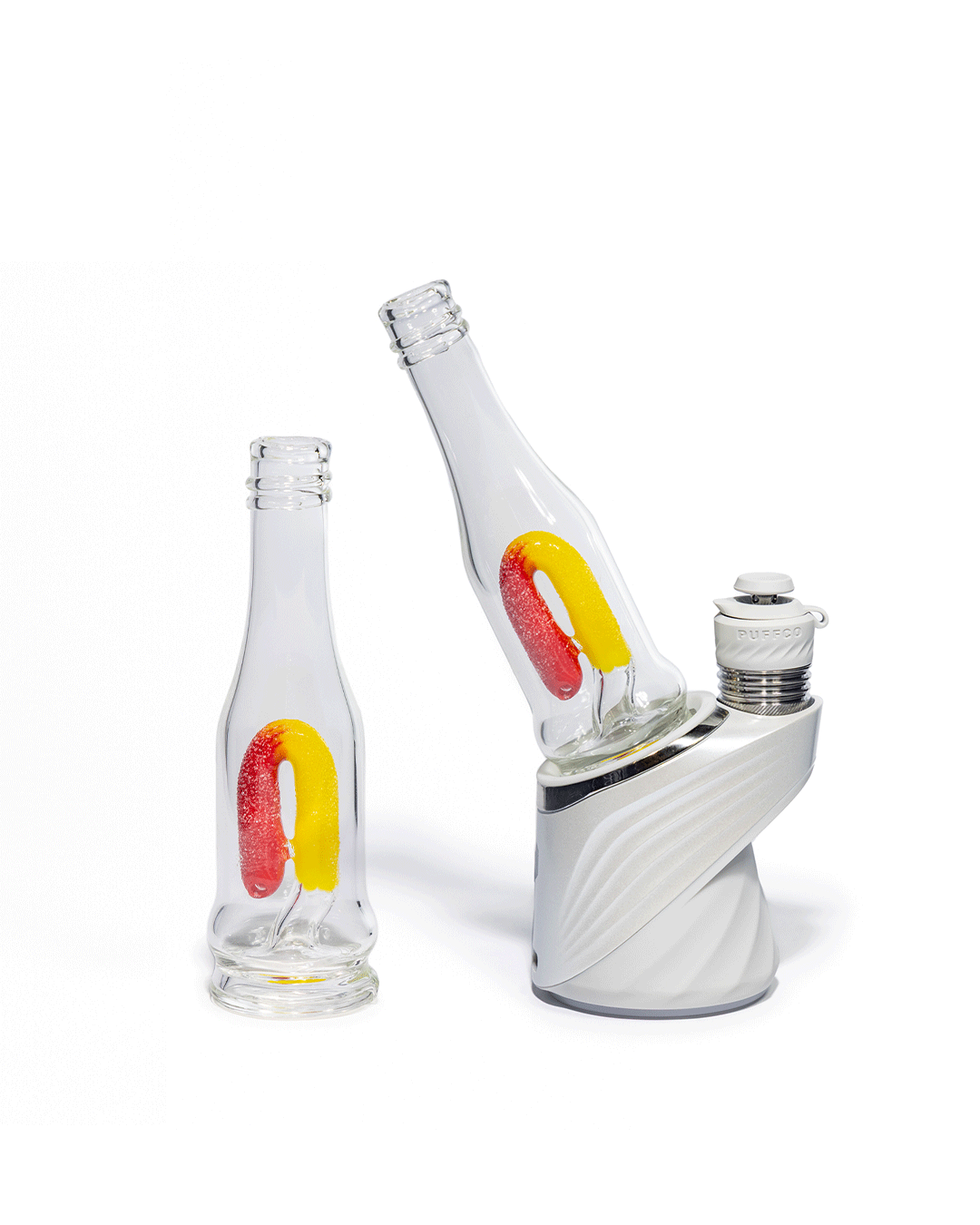Emperial Glass - Sour Worm Bottle Puffco Attachment - Cad Red & Cad Yellow