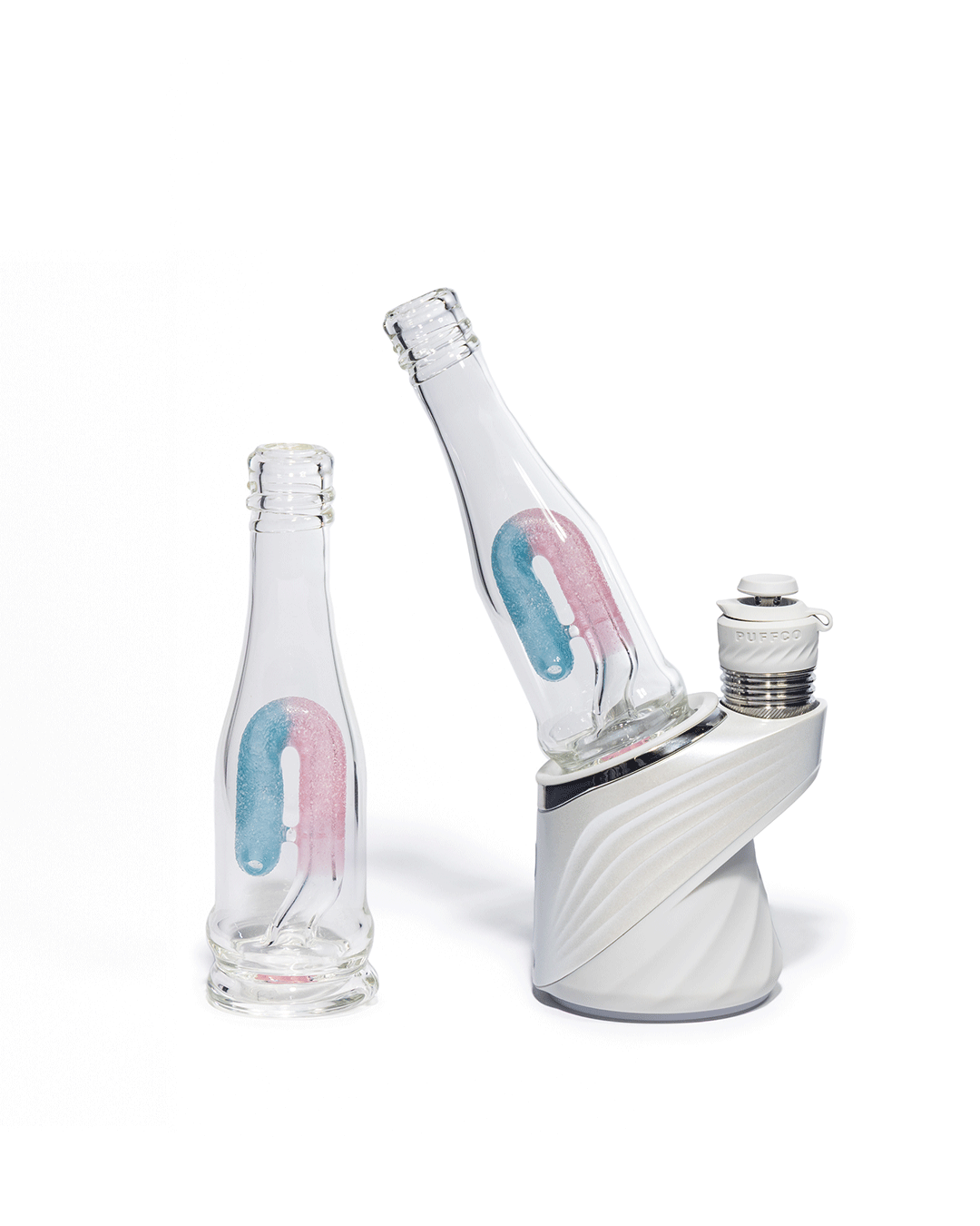 Emperial Glass - Sour Worm Bottle Puffco Attachment - Handmix Aqua & Pink