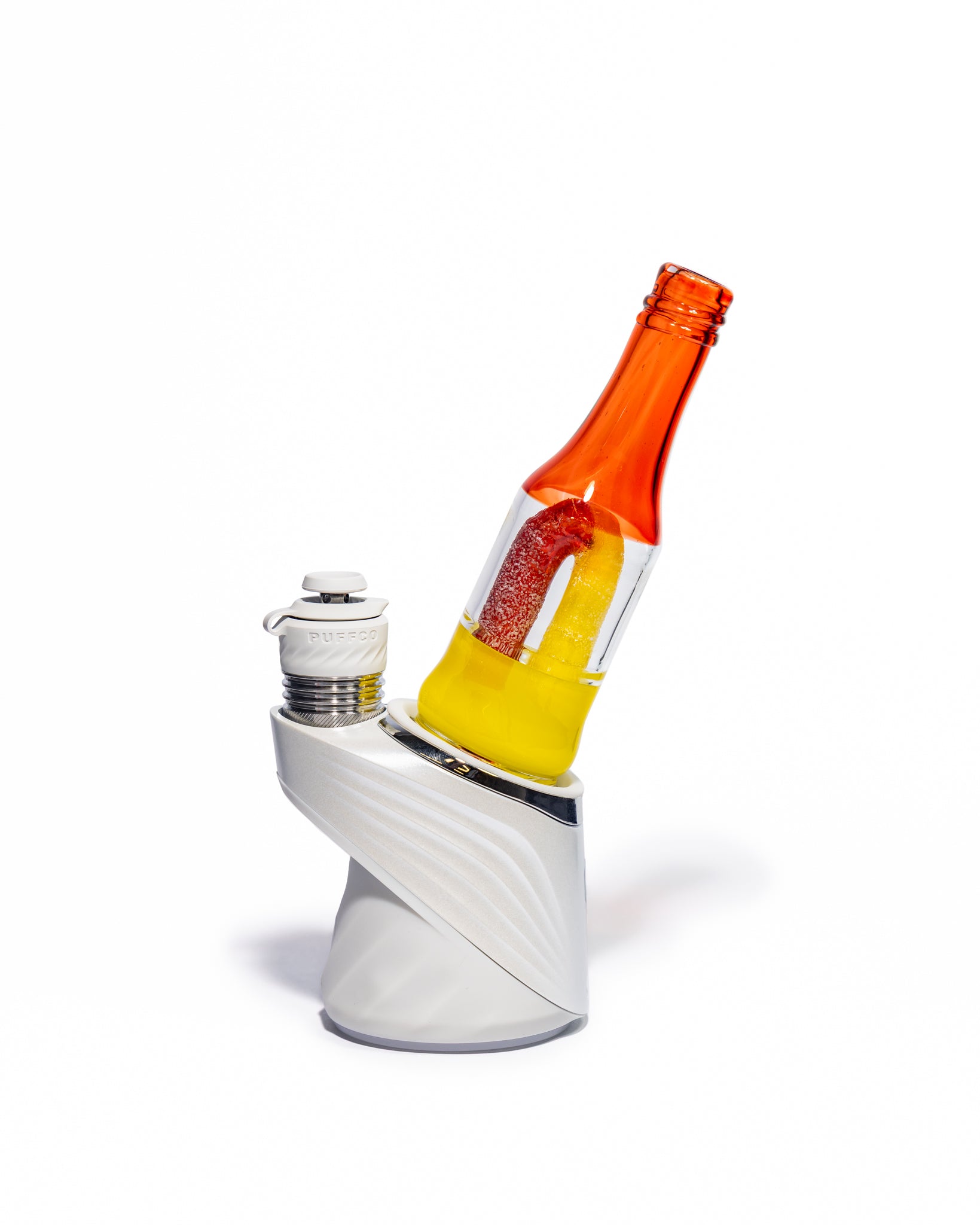 Emperial Glass - Worked Sour Worm Bottle Puffco Attachment - Cad Red & Yellow
