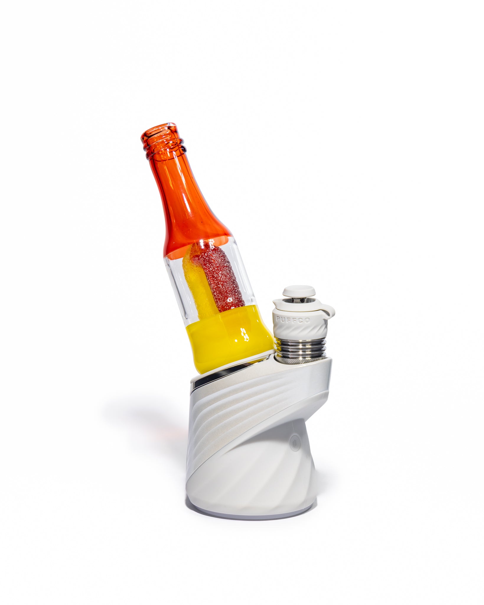 Emperial Glass - Worked Sour Worm Bottle Puffco Attachment - Cad Red & Yellow