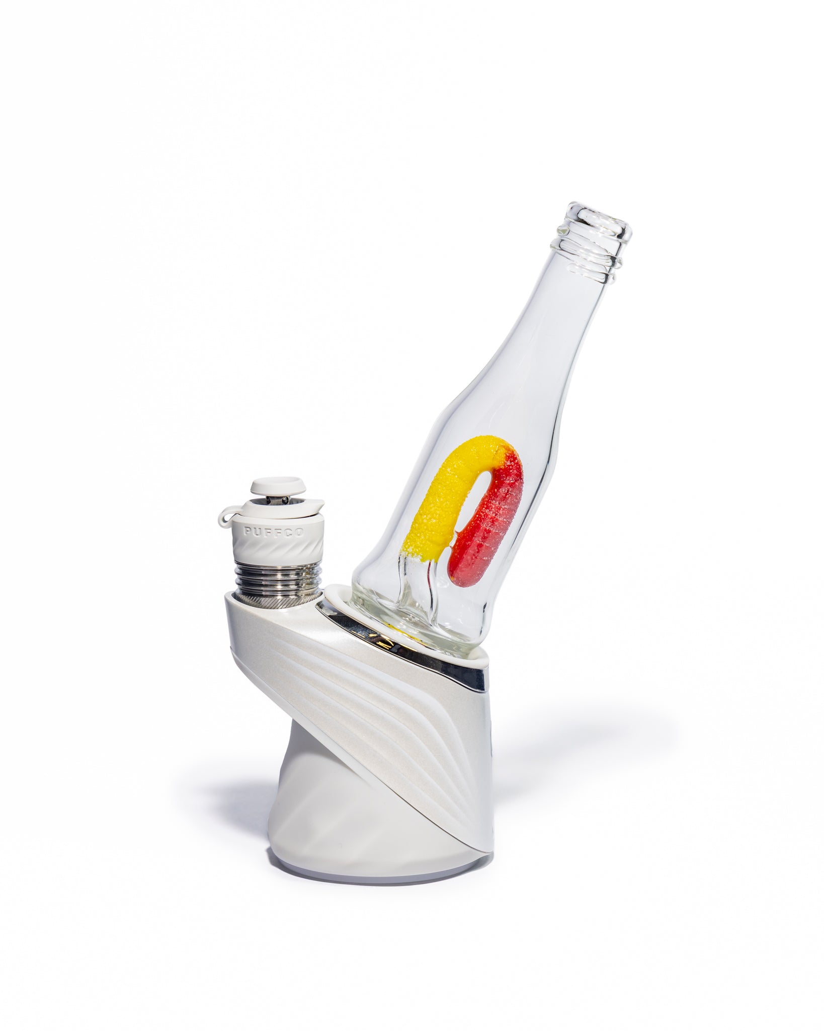 Emperial Glass - Sour Worm Bottle Puffco Attachment - Cad Red & Cad Yellow