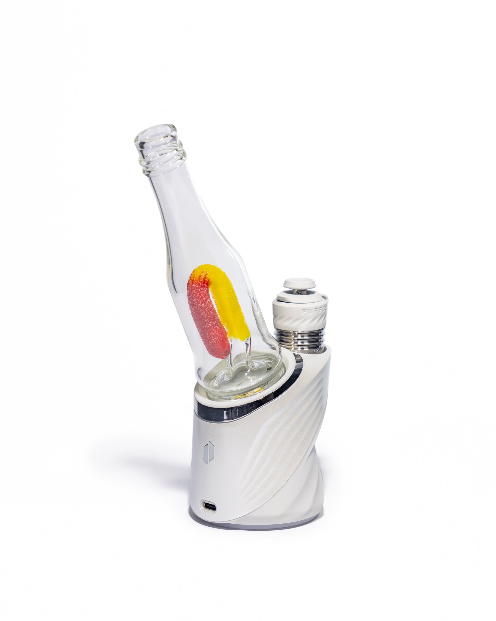Emperial Glass - Sour Worm Bottle Puffco Attachment - Cad Red & Cad Yellow