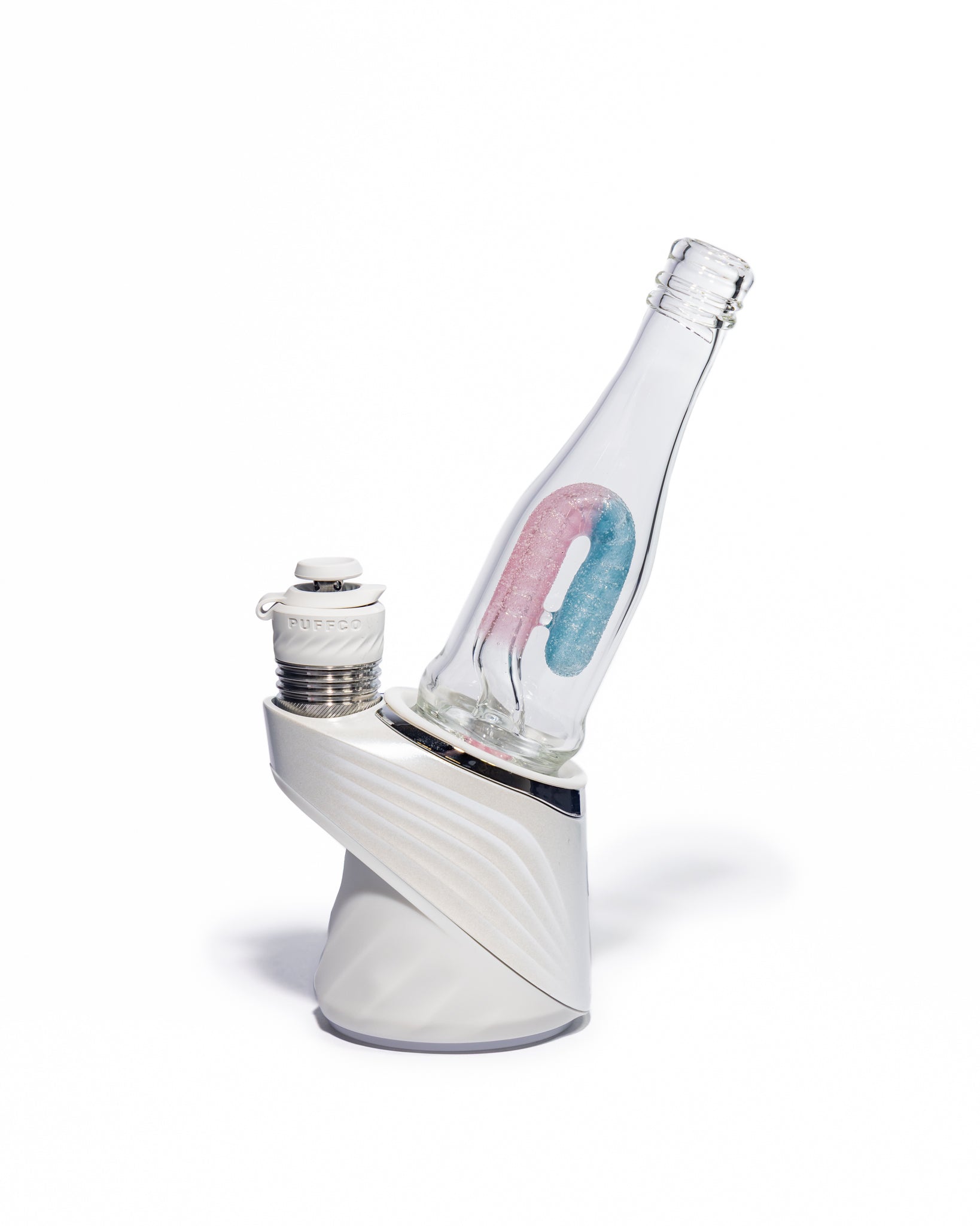 Emperial Glass - Sour Worm Bottle Puffco Attachment - Handmix Aqua & Pink