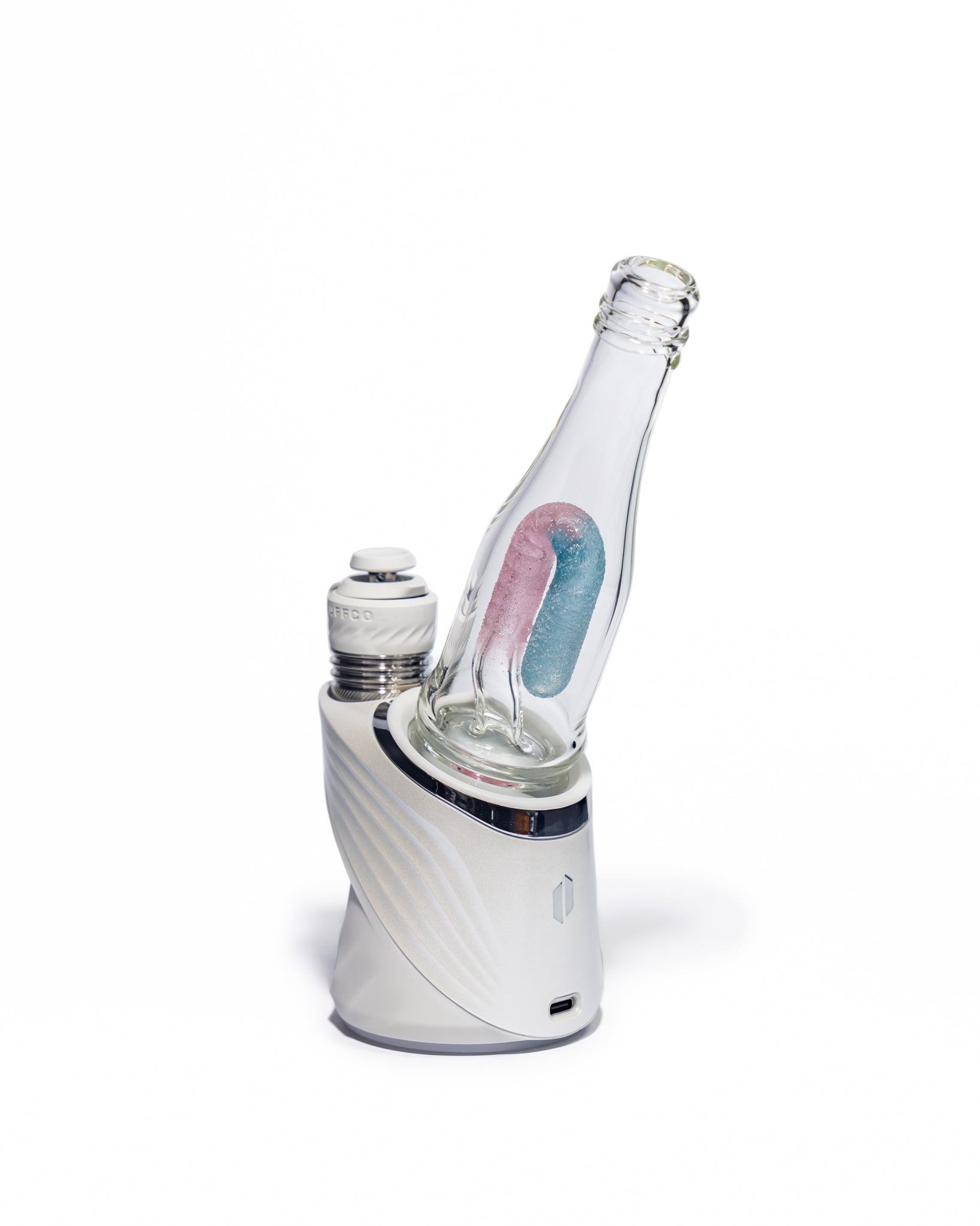 Emperial Glass - Sour Worm Bottle Puffco Attachment - Handmix Aqua & Pink