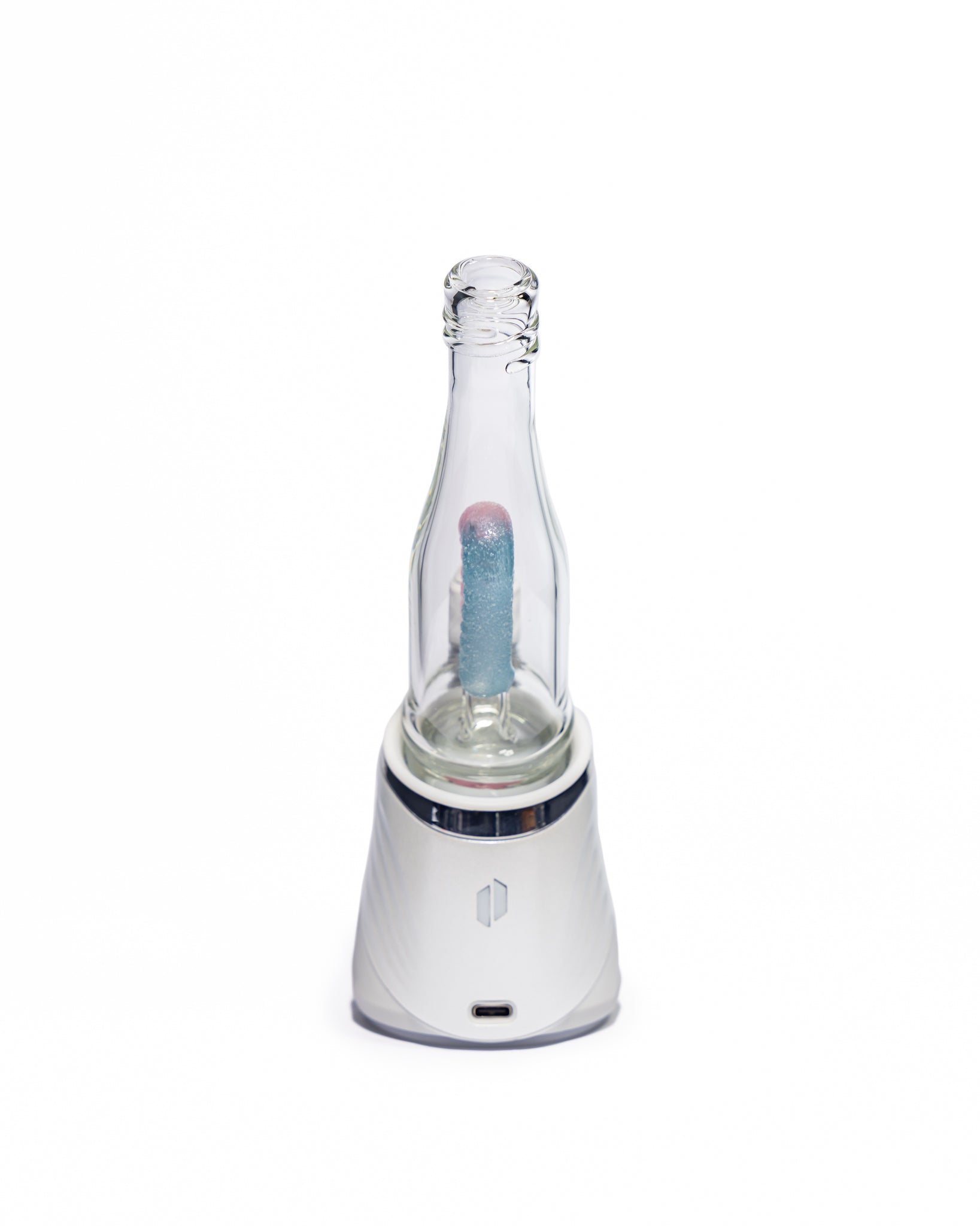 Emperial Glass - Sour Worm Bottle Puffco Attachment - Handmix Aqua & Pink