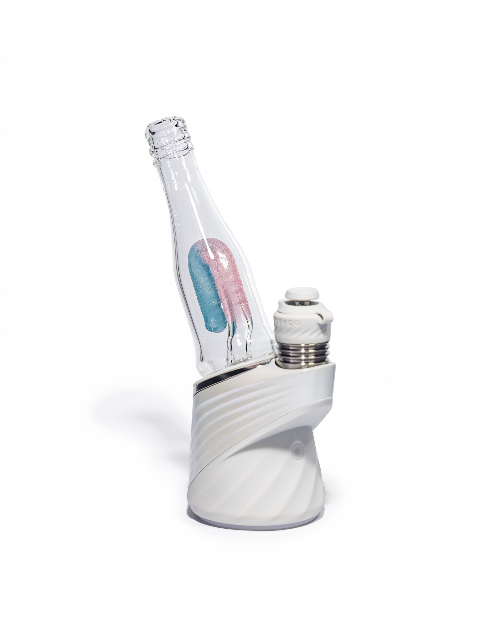 Emperial Glass - Sour Worm Bottle Puffco Attachment - Handmix Aqua & Pink